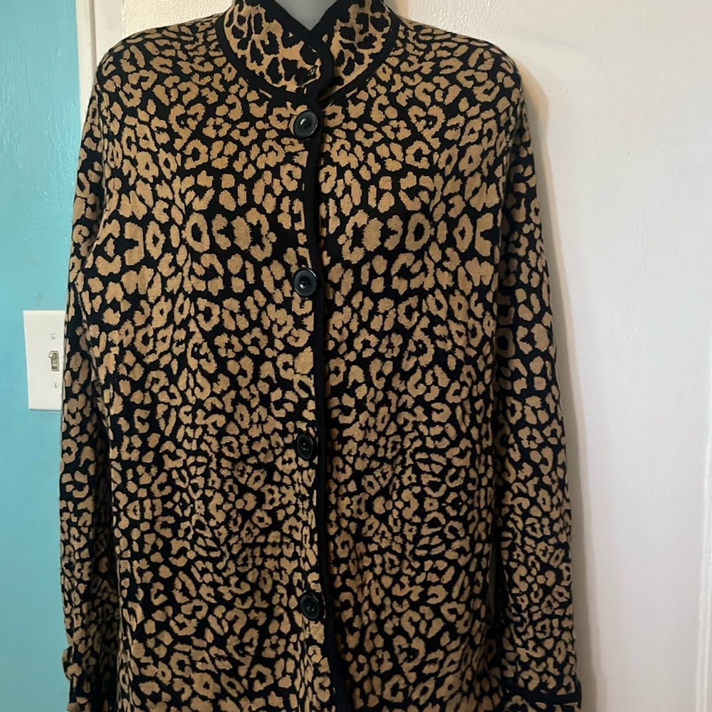 Jones New York Brown Black Animal Print Woman’s Cardigan XL